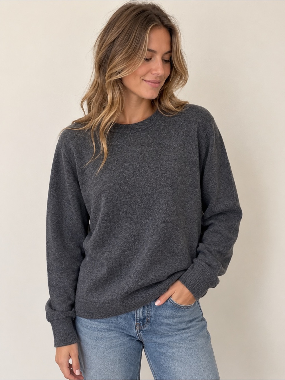 Nordstrom 100% Washable Merino Wool Crewneck Sweater Charcoal Grey 2XL